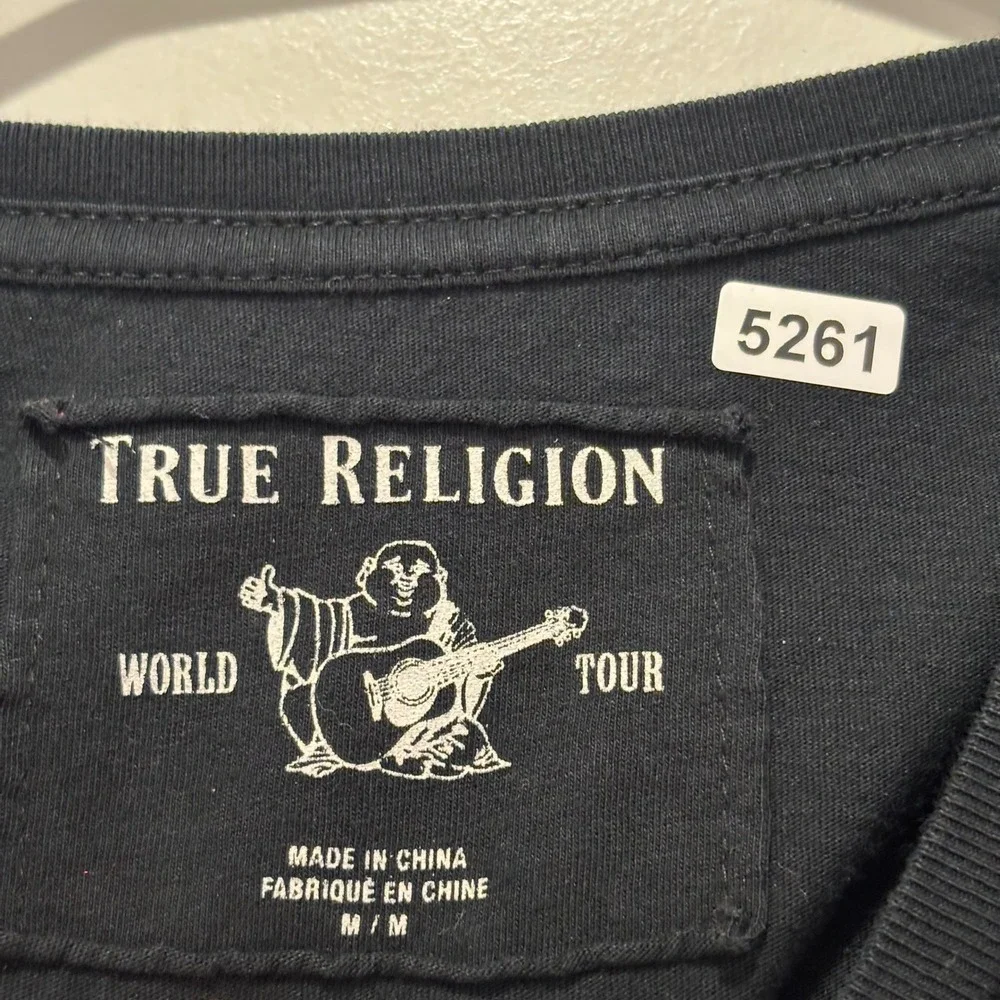 True Religion Mens World Tour Buddha Horseshoe Graphic T-Shirt Black Size M